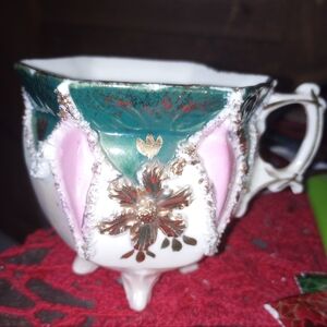 Antique German Lusterware Porcelain Footed Teacup,Victorian era,Makers Marked